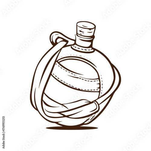 Vintage Military Style Canteen: Classic Engraved Illustration