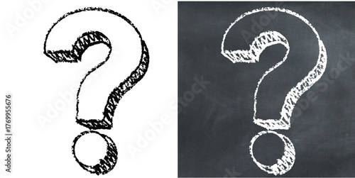 Chalk hand-drawn question mark vector. Ideal for query, faq, and support themes. This graphic symbolizes question, confusion, and help with a unique, sketchy aesthetic.