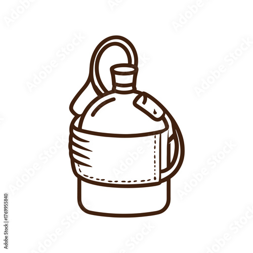 Vintage Military Style Canteen: Classic Engraved Illustration