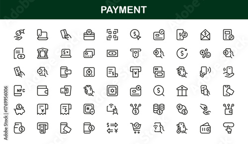 Payment icons modern line icon set – Professional vector collection of banking, credit card, and transaction symbols in minimal outline style