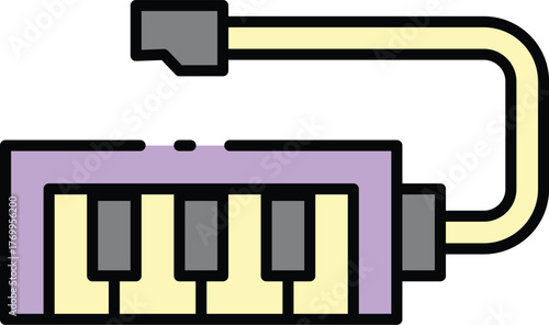 Music icon set with music note, musical instrument, guitar, keyboard, violin, drum, saxophone, trumpet, flute, clarinet icon. Simple lineal color vector