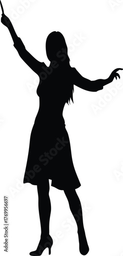 Silhouette of Stylish Woman Dancing in High Heels with Raised Arm, Energetic Female Pose Vector