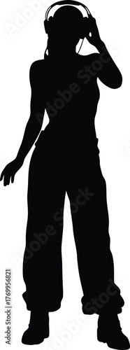 Female DJ Silhouette, Woman Disc Jockey Performing, Music Party Club Event