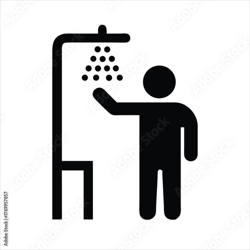 Shower person silhouette icon for bathroom apps and hygiene