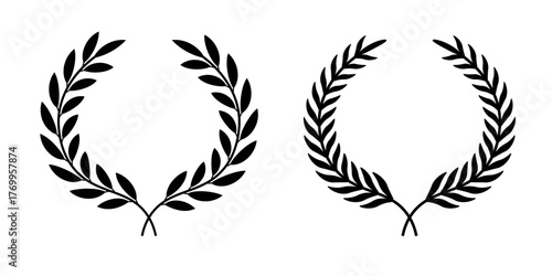 Set of circular laurel wreath. Emblem floral Greek branch of oak leaves, eucalyptus leaf, Wheat, winner award, champion medal, swirls, twigs and flower ornaments vector	