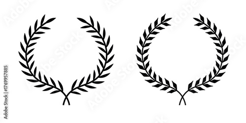Set of circular laurel wreath. Emblem floral Greek branch of oak leaves, eucalyptus leaf, Wheat, winner award, champion medal, swirls, twigs and flower ornaments vector