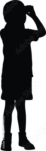 Silhouette of Child Holding Hand to Forehead in Sunlight Vector Illustration