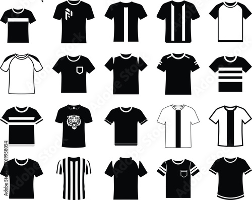 Extensive collection of t shirt silhouettes showcasing various apparel styles and striped patterns for clothing design
