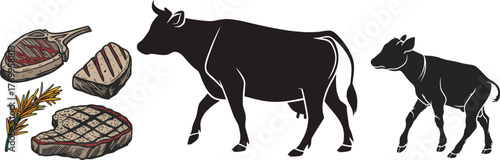 Cattle and Beef Icons – Farm to Table Concept Illustration.