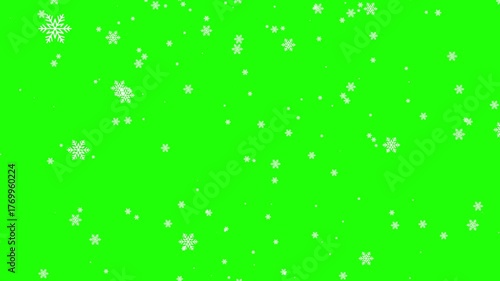 Realistic snow falling animation on green screen background, 4K chroma key snowfall overlay perfect for winter scenes, Christmas videos, and festive motion graphics.