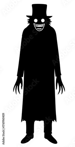 Halloween monster,  character  shadow silhouette with tall hat and claws