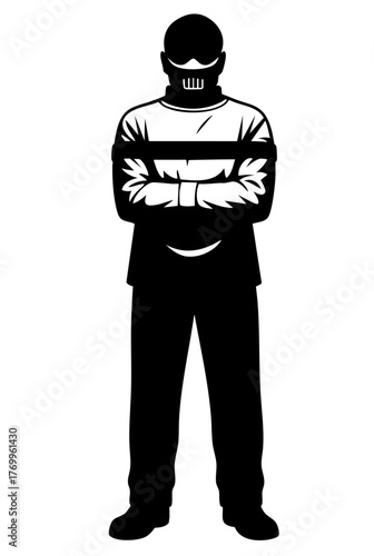 Halloween character  silhouette with straitjacket and muzzle mask, dark intelligent cannibal horror