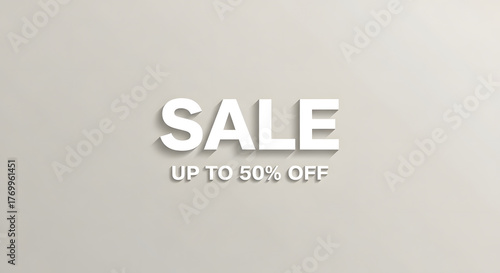 Bold Minimalism Sale Up to 50% Off in White Against a Neutral Background