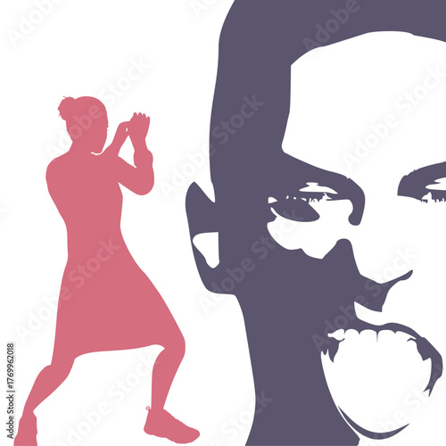 Abused young woman trying to hide and defend herself. Stop violence against women. Family scandal, domestic violence and abuse. Woman harassed by her partner. Aggressive husband shouting on wife.