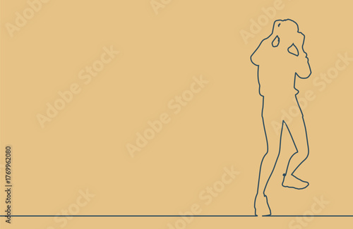 Abused young woman trying to hide and defend herself. Stop violence against women. Family scandal, crisis, domestic violence and abuse. Frightened woman being harassed and bullied by her partner.