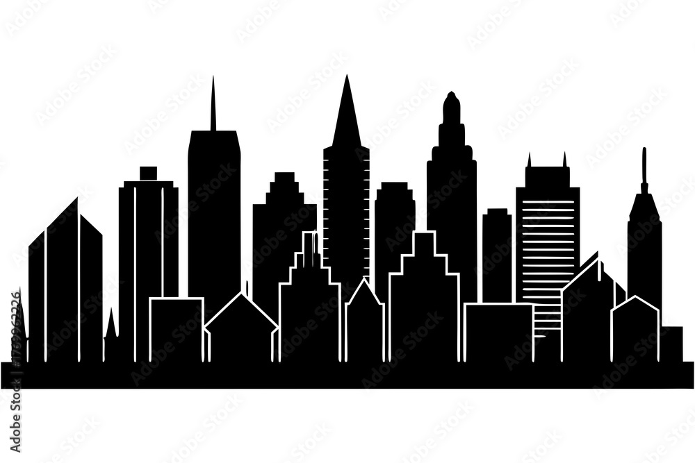Obraz premium City Skyline Silhouette Vector Pack Isolated on White Background