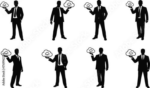 PrintBusinessman holding cloud icon concept, digital technology, cloud computing, data storage, innovation, internet service, online business, corporate technology, modern solution, network connection