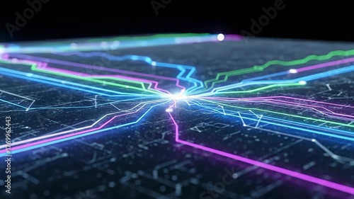 Interconnected Network: Digital Pathways and Glowing Node