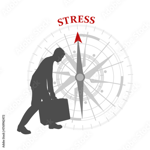 Sad and weary businessman walking with briefcase. Man and having mental pressure or stress. Bankruptcy on global economic recession and failure. Tired character with slumped shoulders.