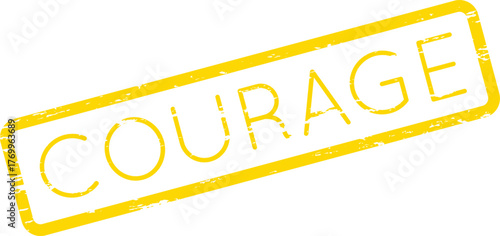 Courage yellow textured stamp symbolizing bravery resilience and overcoming challenges with strength