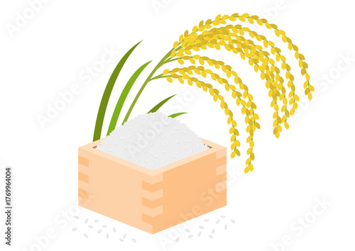 升に盛られた米と垂れた稲穂のイメージイラスト
