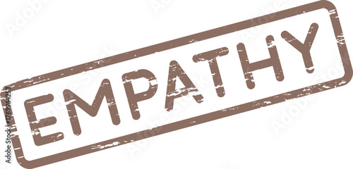 This brown distressed rubber stamp prominently displays the important word Empathy in a clear typeface