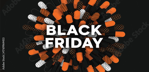 Dynamic visual design for a major shopping event, featuring abstract shapes and bold typography, ideal for seasonal promotions and deep discounts