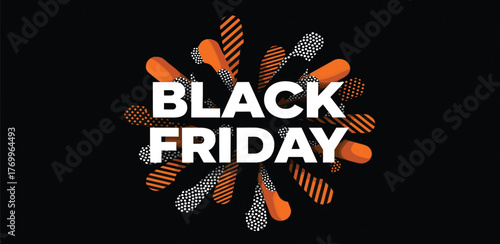 Black Friday Sale Event Graphic with Abstract Explosions and Stripes on Black Background