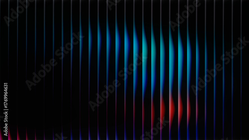 Wavy reeded glass stripes background, luminous vertical blue and magenta lines on a dark gradient with ribbed glow and blur, sleek wallpaper for banners posters web and tech branding