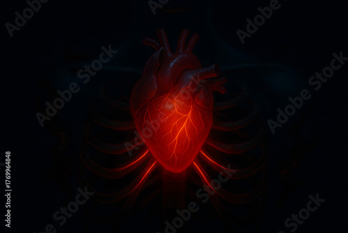 neon red heart in the dark