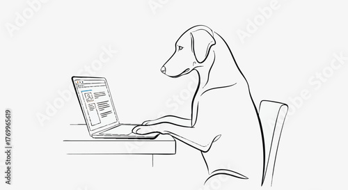 Dog Working on Laptop Creative Concept of Technology and Pets