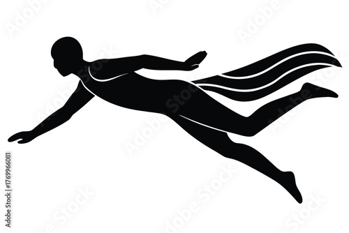 Silhouette of a swimmer with a cape, water sport activity