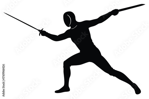Silhouette of a fencer in action for sport competition