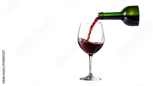Red wine pouring from a bottle into a glass isolated on transparent background