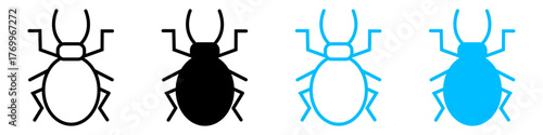 Vector set of insect beetle bug icons, outline and solid glyph symbols, isolated on transparent background
