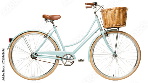 Vintage bicycle with basket isolated on transparent background, side view