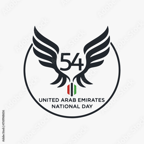 Logo aesthetic United Arab Emirates Celebrate National Day. The logo features a bird with the number 54. Vector Sign for Banner, Logos, Labels, and Icons.