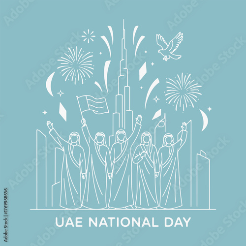 Logo aesthetic United Arab Emirates Celebrate National Day. The logo features a bird with the number 54. Vector Sign for Banner, Logos, Labels, and Icons. Vector Illustration
