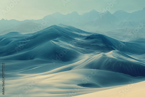 Fototapeta Naklejka Na Ścianę i Meble -  Digital manipulation turning dunes into a fluid, liquid-like landscape