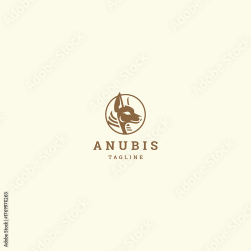 Ancient Egyptian Anubis Statue logo design icon vector flat illustration