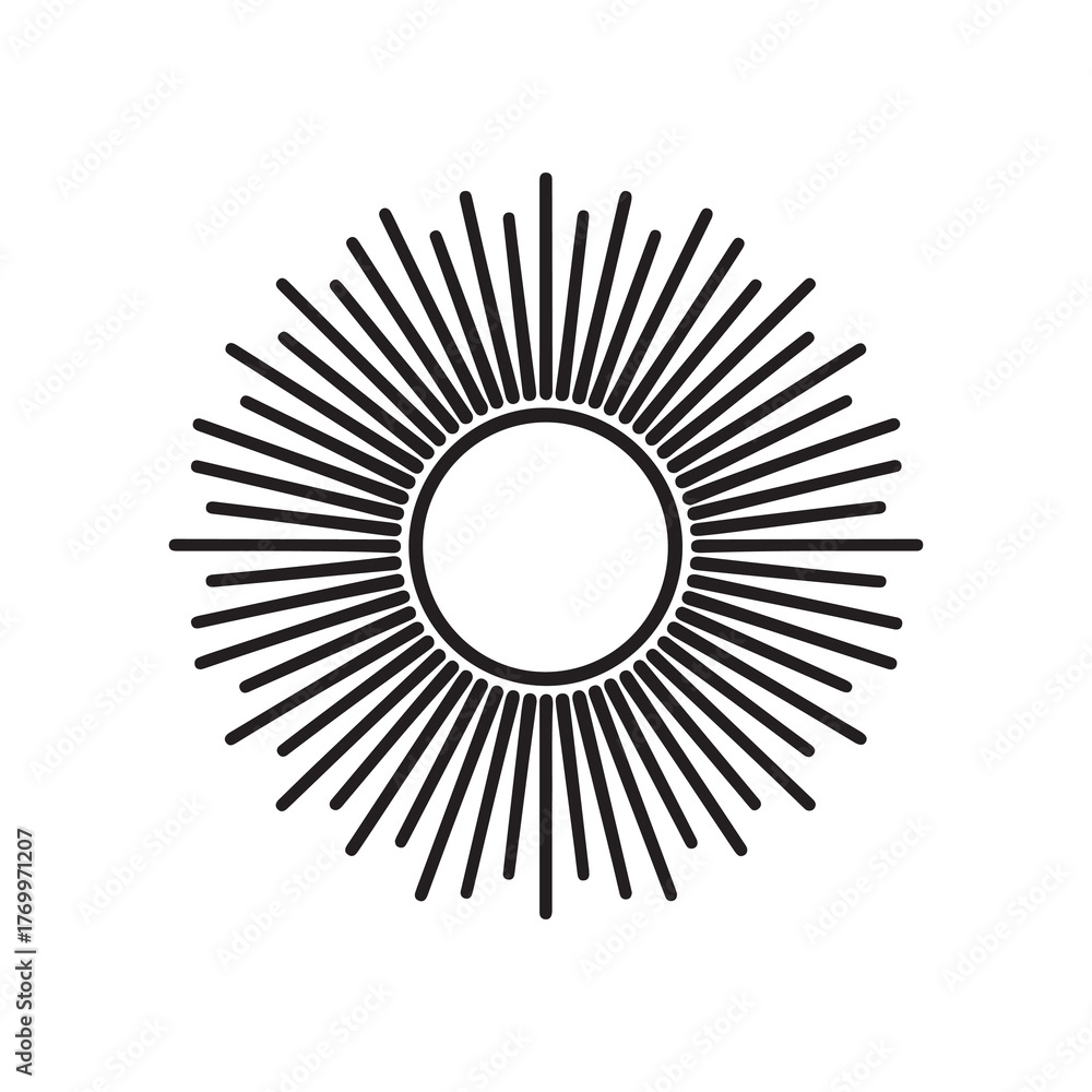 Fototapeta premium Black Sunburst Icon Isolated On White Background