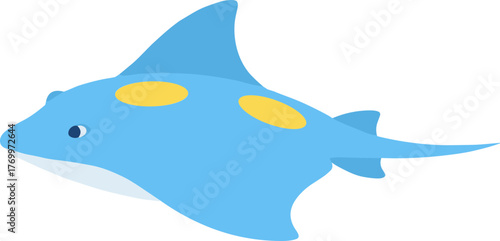 Flat Design Gentle Blue Spotted Stingray Aquatic Animal Illustration