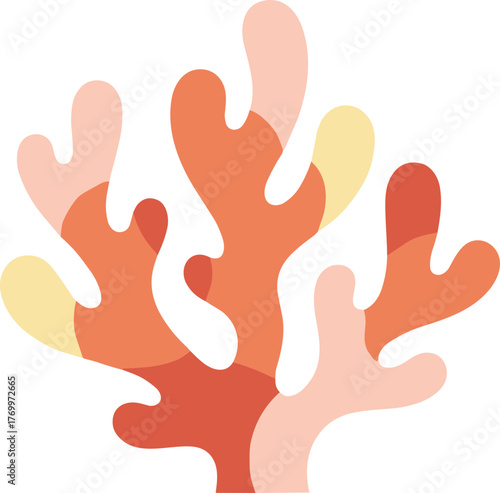 Abstract Flat Design Colorful Coral Reef Branch Sea Underwater Illustration