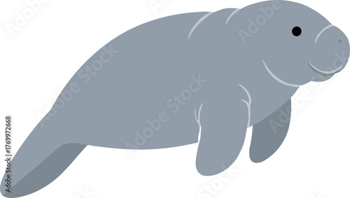 Simple Cute Manatee Swimming Aquatic Animal Illustration