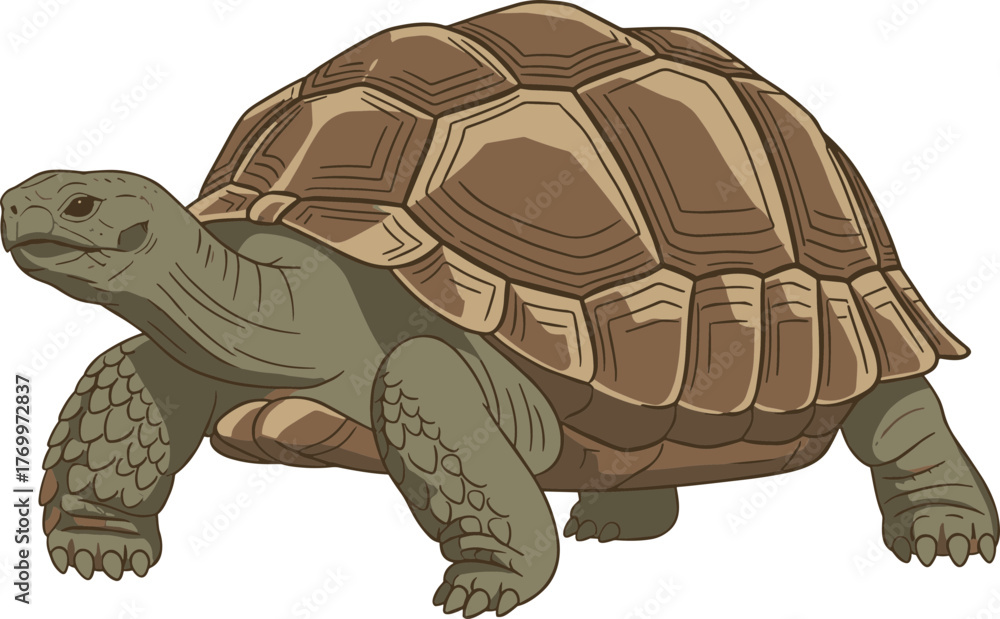 Fototapeta premium Detailed Line Art Galapagos Land Turtle Walking Animal Illustration