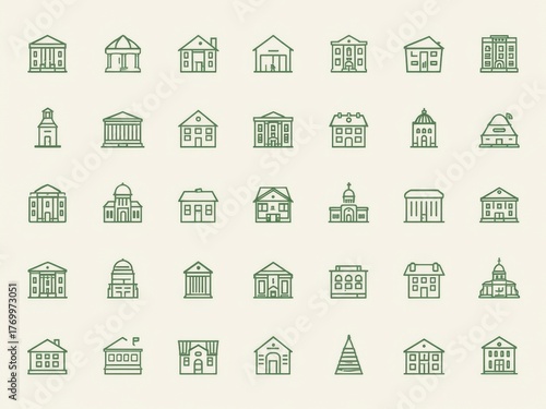 Modern collection of architectural building icons for professional design projects