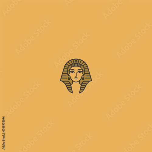 Ancient Egyptian woman statue logo design icon vector flat illustration