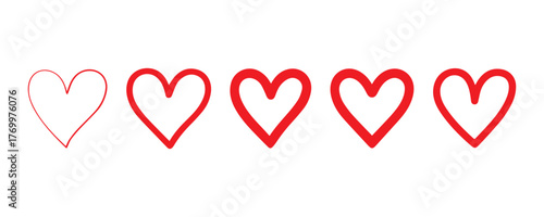 Hand Drawn Style Red Heart Outline Vector Set