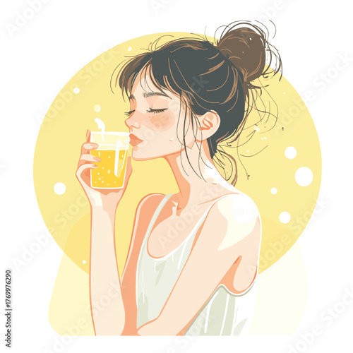 girl thirsty from heat of the summer sun. girl feels so thirsty because of hot weather. Hand drawn style vector design illustrations.   , vector style simple color