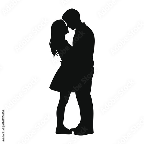 Romantic Couple Embracing Silhouette Vector Illustration